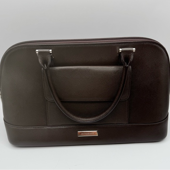 Burberry Other - Burberry Brown Saffiano Leather Briefcase Top Handle Bag Nova Check Zip
